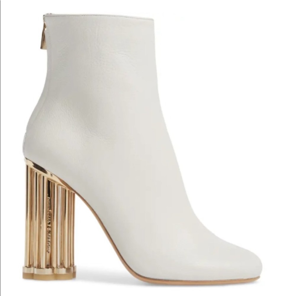 White booties with gold heel